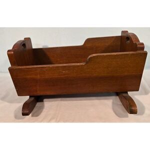 Vintage Wooden Baby Doll Cradle Bed Handmade Solid Wood Toy Furniture